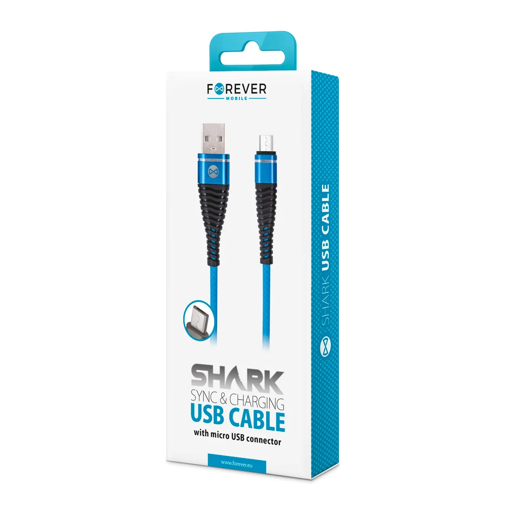 GSM045627 Forever micro-USB kábel Shark blue 1m 2A, modrá