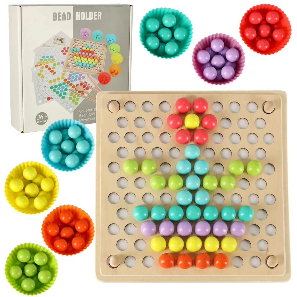 Drevená mozaika z guličiek 77 ks – Montessori