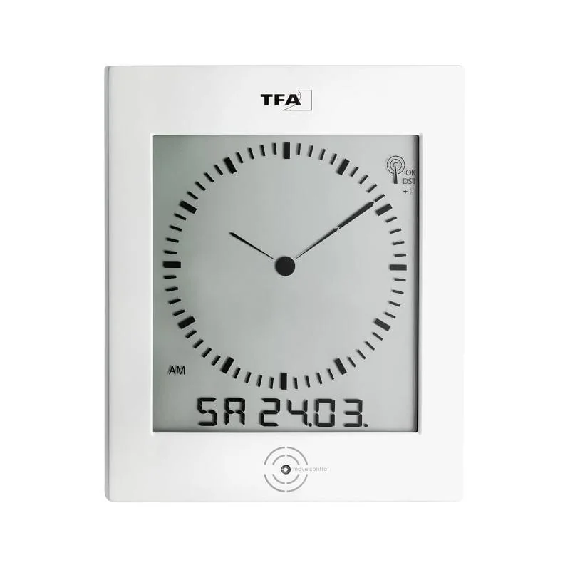 60.4506 TFA Rádiom riadené hodiny s teplomerom, LCD analógový displej, biele