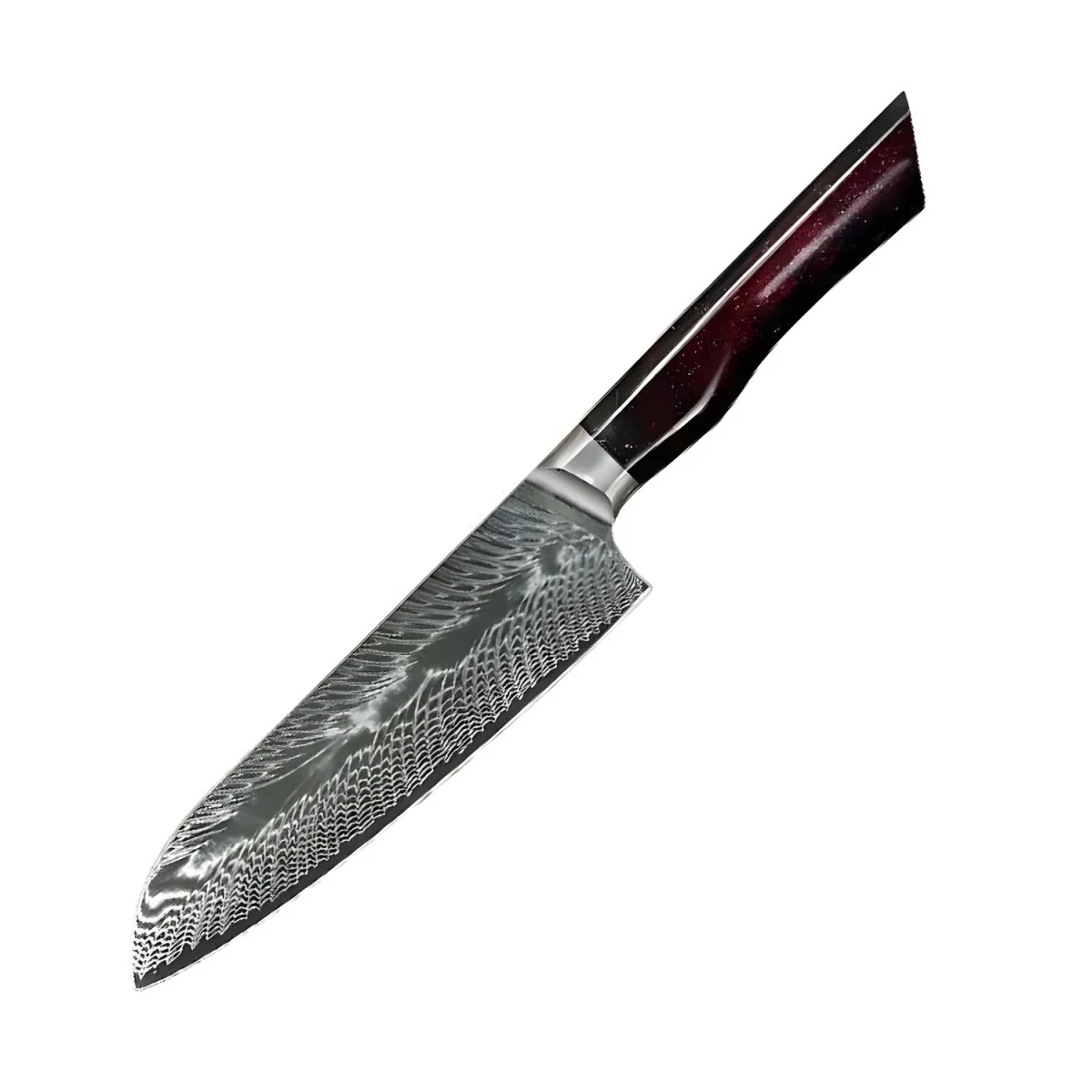 Damaškový kuchynský nôž Yoru-Santoku/Červená/Modrá 1 ks, dĺžka 320 mm