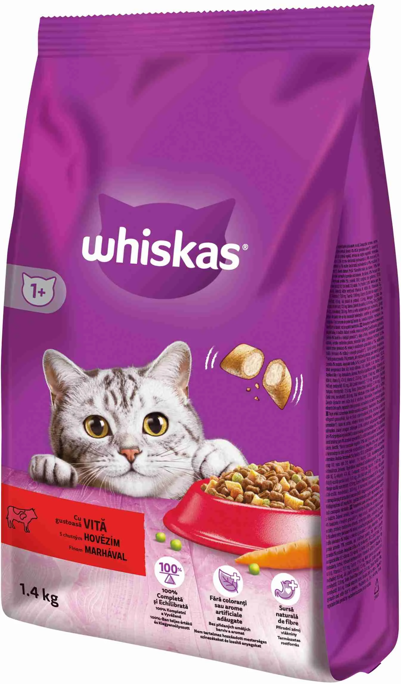 WHISKAS Granule s hovädzím 1,4KG 1×1,4kg, granule pre mačky