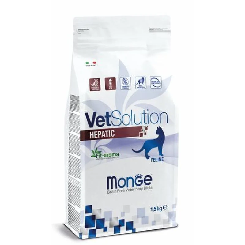 MONGE VetSolution Cat Hepatic 1,5kg diétne suché krmivo pre mačky na podporu funkcie pečene v prípade chronického zlyhania pečene