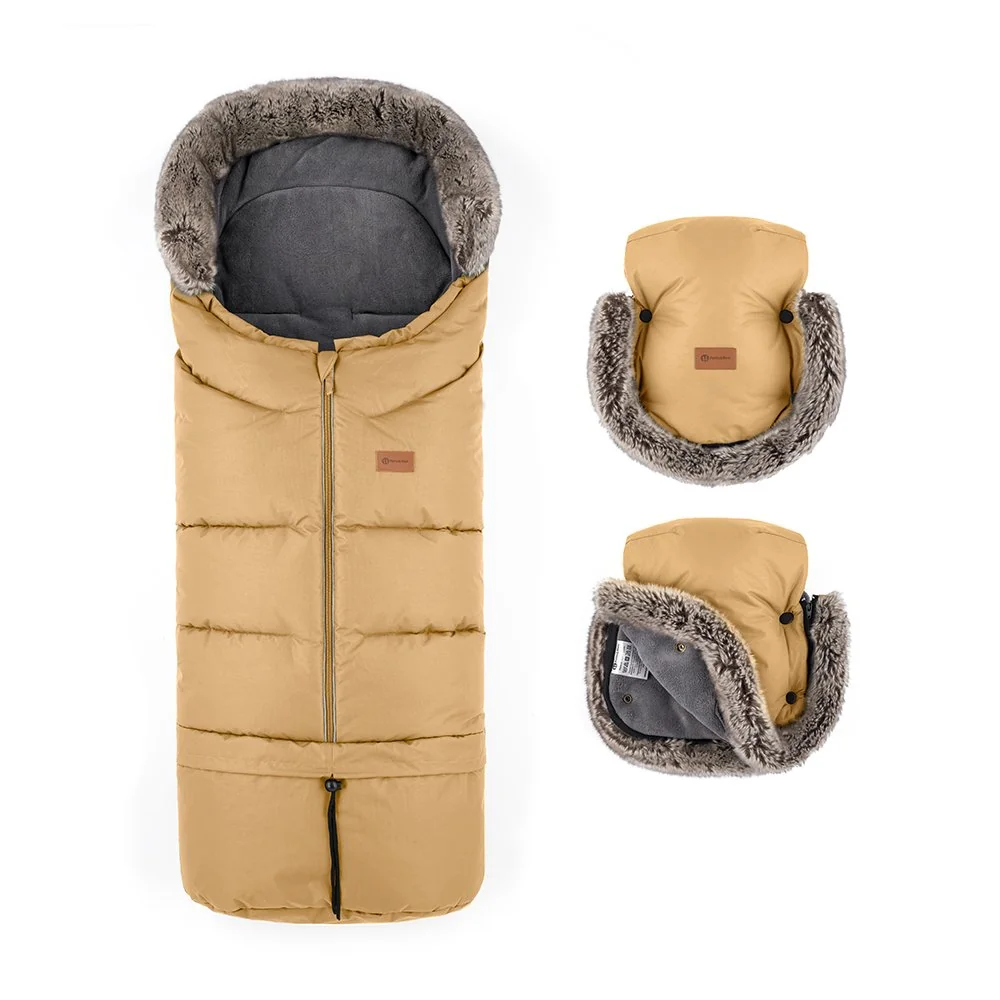 Set zimný fusak Arctic 4v1 + rukavice na kočík Furry Elegant Caramel
