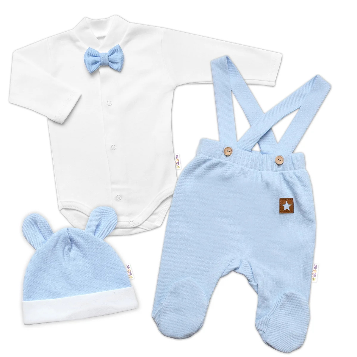 Bavlnená súprava Gentleman 3D, body, polodupačky s lacnom + čiapočka