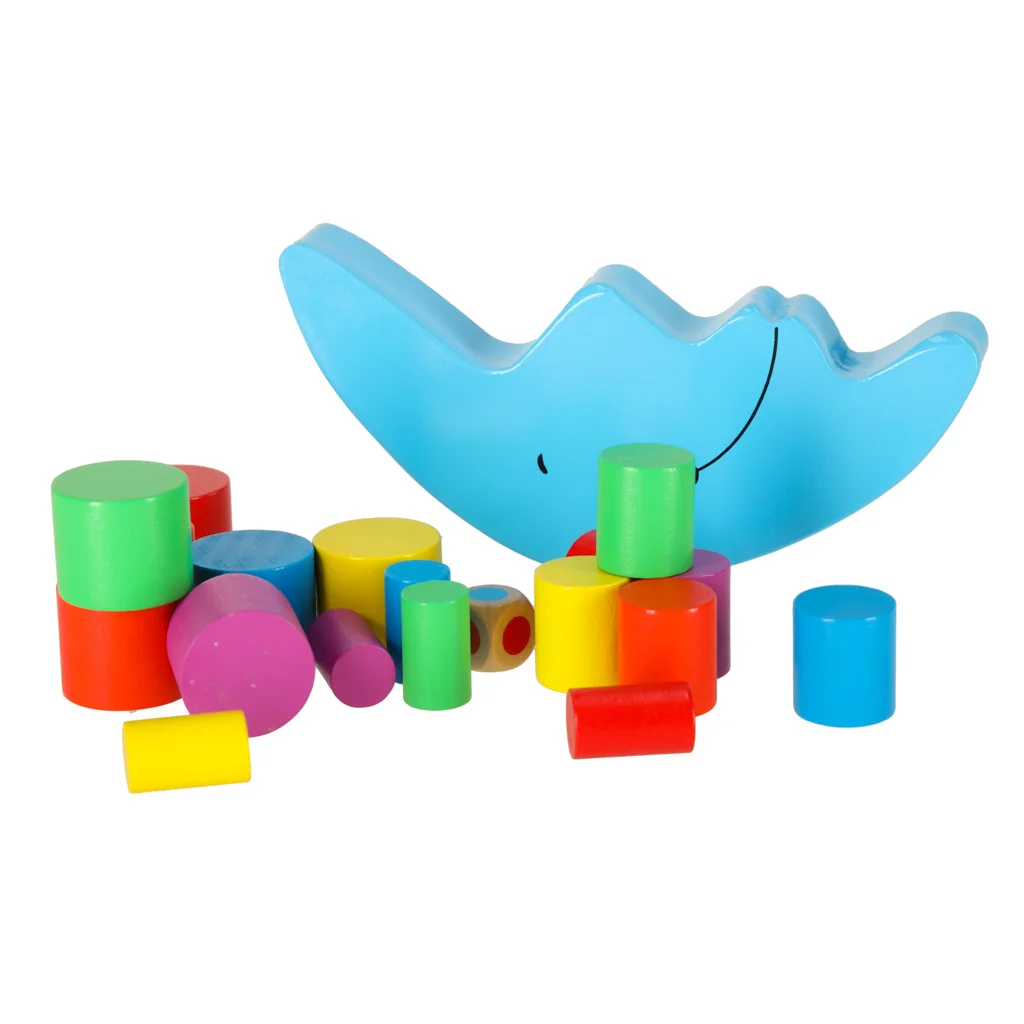 Montessori vyvažovacie puzzle mesiac s drevenými blokmi – hra na zručnosť