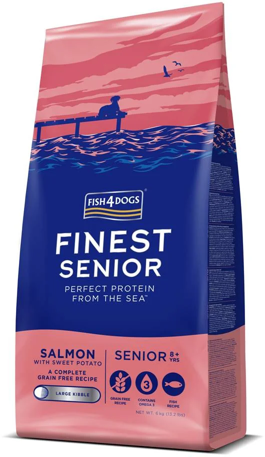 FISH4DOGS Granule veľké pre starších psov Finest losos so sladkými zemiakmi 6kg, 8+ 1×6000 g, granule pre staršie psy