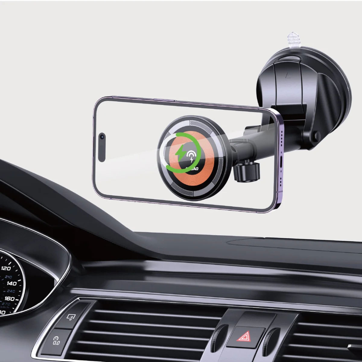 Dudao F12Max+ MagSafe držiak na mobil do auta 15W, čierny