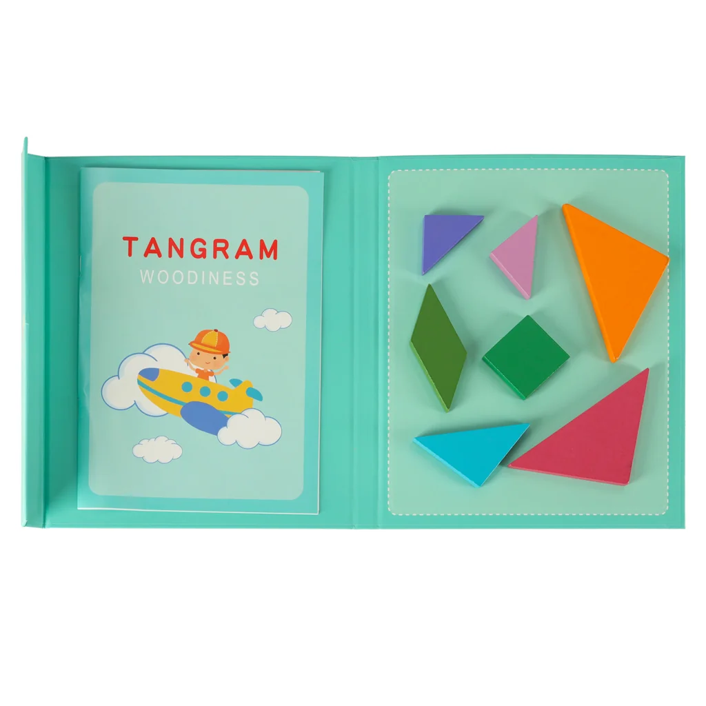 Montessori magnetická kniha Tangram 3D puzzle bloky – logická hra pre deti
