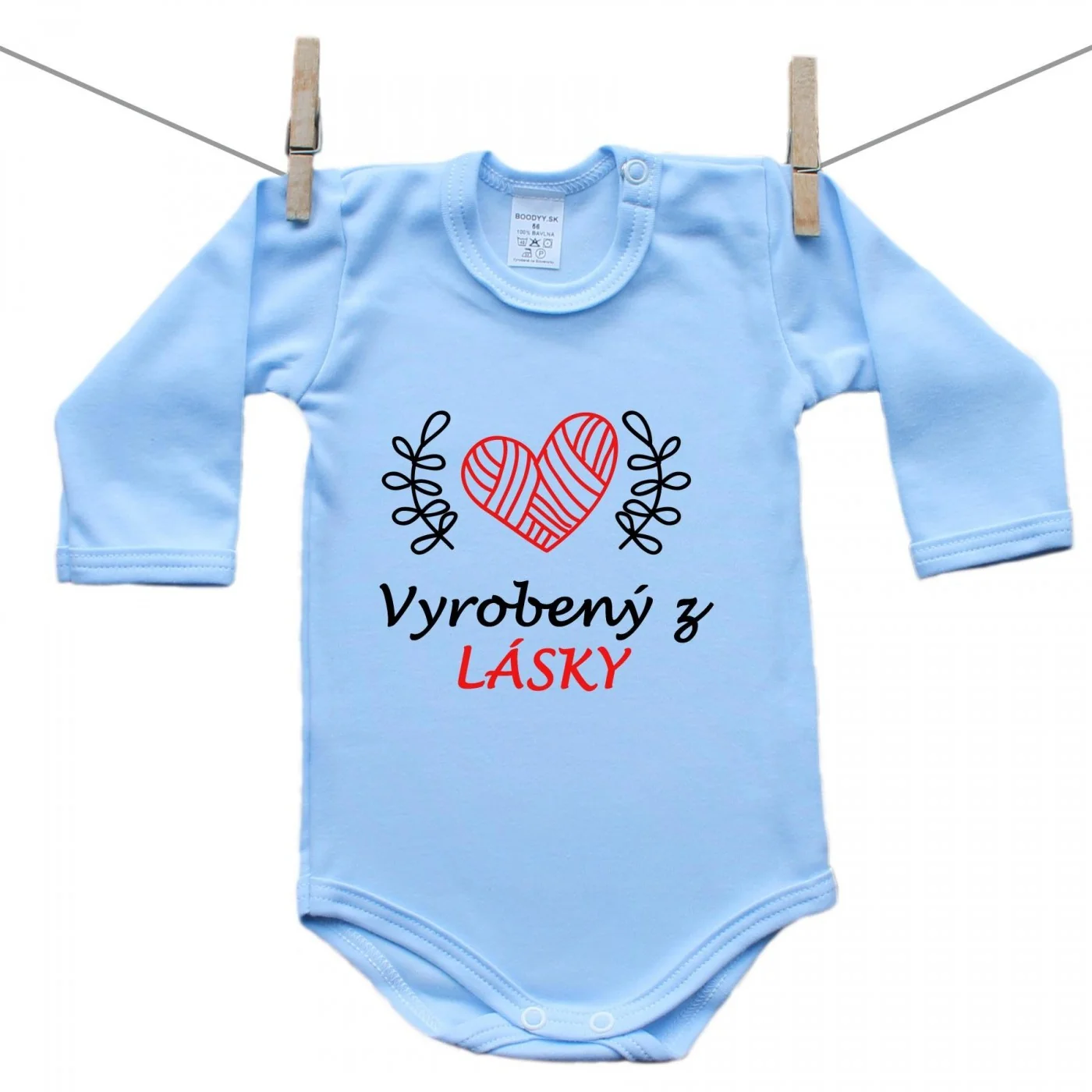 Boodyy Body s dlhým rukávom (modré) Vyrobený z lásky Veľkosť: 68