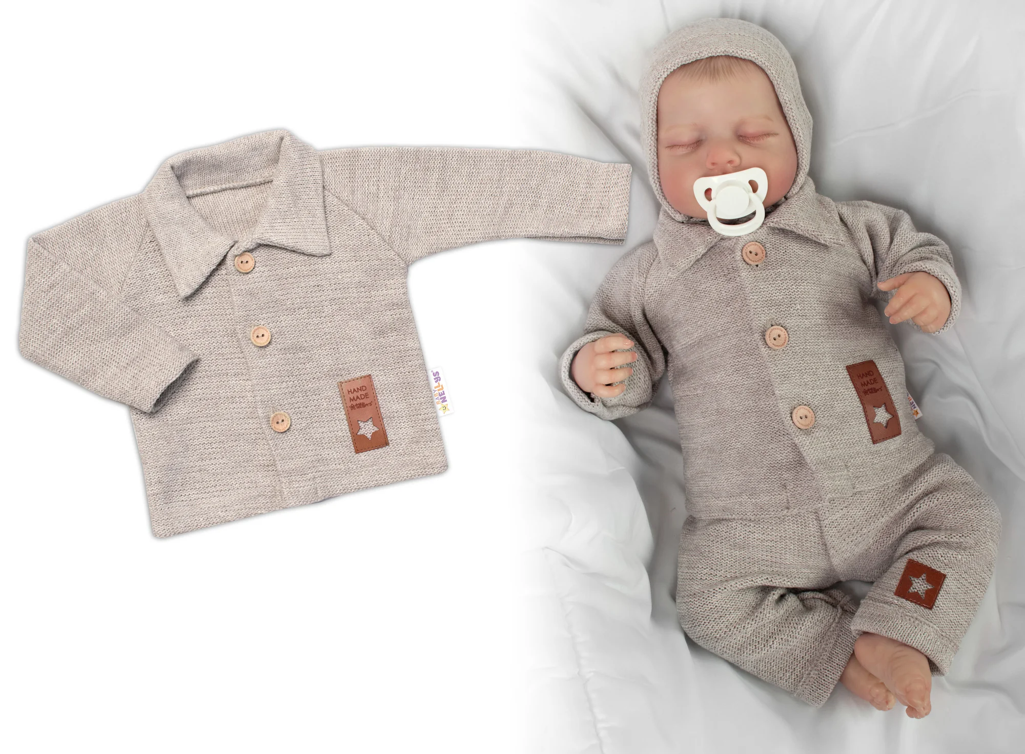 Pletený svetrík s gombíkmi Boy, Baby Nellys, béžový