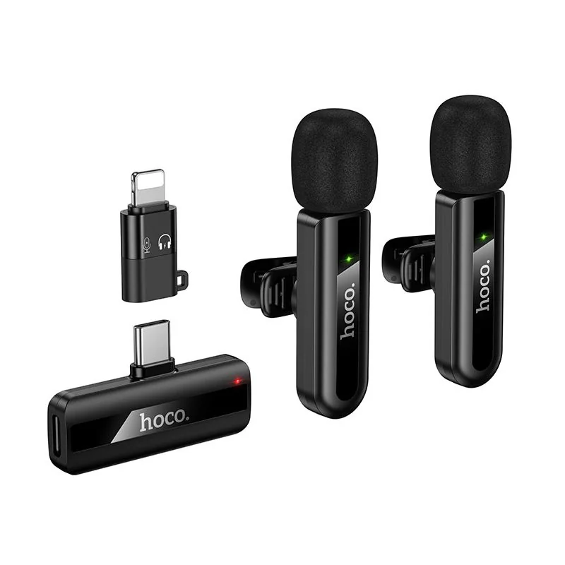Hoco L20A bezdrôtový mikrofón Lightning / USB-C, čierny