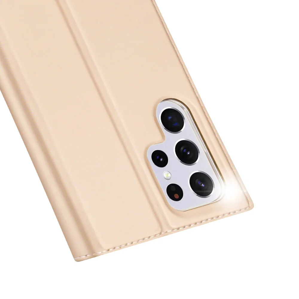 DUX DUCIS Skin Pro knižkové kožené puzdro na Samsung Galaxy S22 Ultra,zlaté zlaté