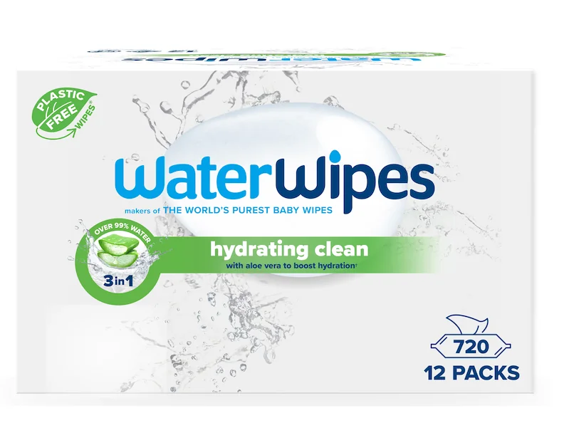 12x WATERWIPES Obrúsky vlhčené Hydrating clean with aloe vera 3in1 12×60kusov