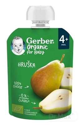 Gerber Organic Kapsička Hruška 1x90 g, ovocná desiata (od ukonč. 4. mesiaca)