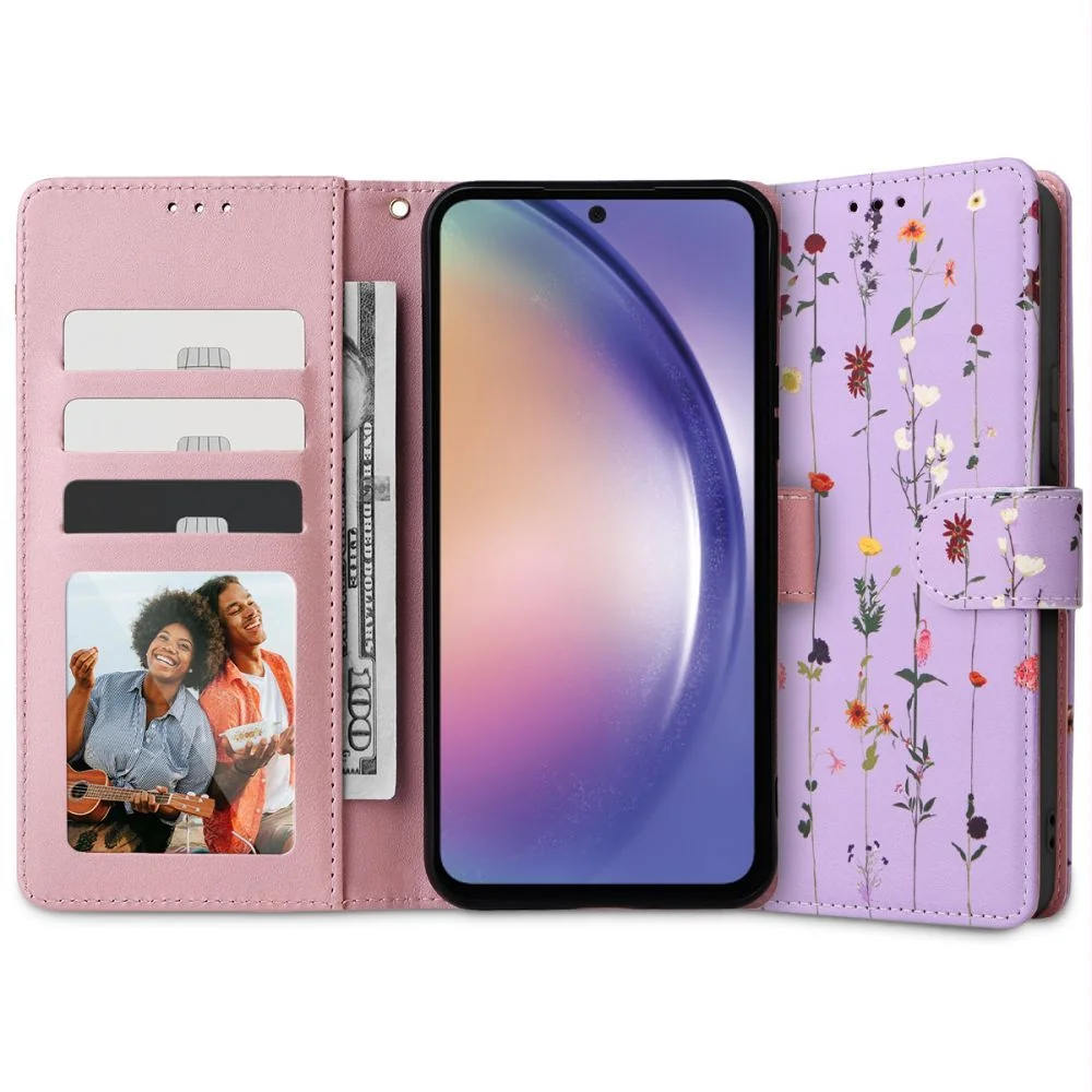 Tech-Protect Wallet knižkové puzdro na Samsung Galaxy A14 4G / 5G, garden violet den violet