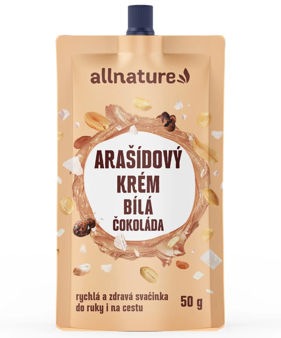 Allnature Arašidový Krém S Bielou Čokoládou 50g 1×50 g, arašidový krém s bielou čokoládou