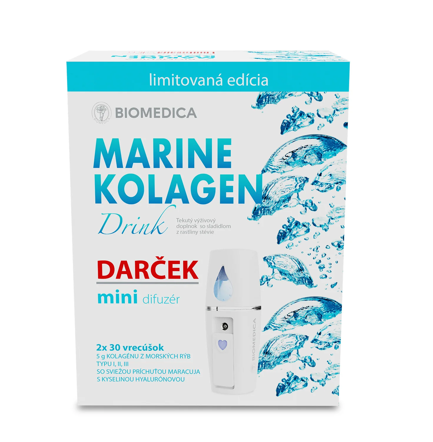 Biomedica MARINE KOLAGEN Drink limitovaná edícia 2x30 vrecúšok + DARČEK mini difuzér 2×30 ks + DARČEK