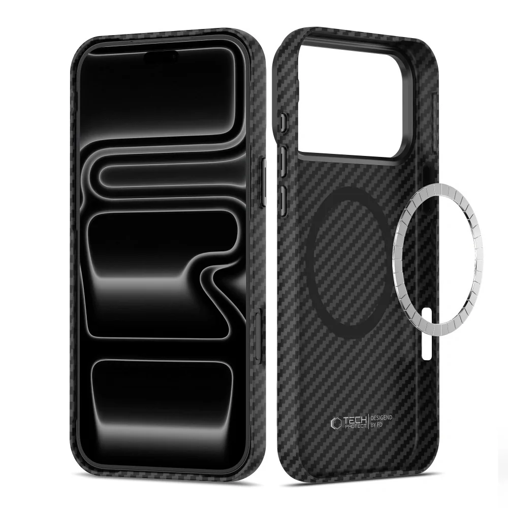 Tech-Protect Ion Carbon MagSafe kryt na iPhone 17 Pro / 18 Pro, čierny / strieborný