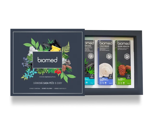 Biomed pánska darčeková sada Gum Health, Charcoal, Calcimax 3x100 g