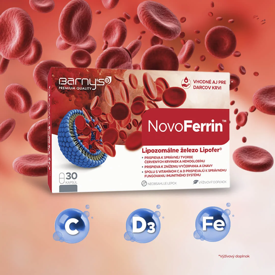 Barny’s NovoFerrin 30 cps 1×30 cps, sofistikovaná forma patentovaného lipozomálneho železa s efektívnym pôsobením