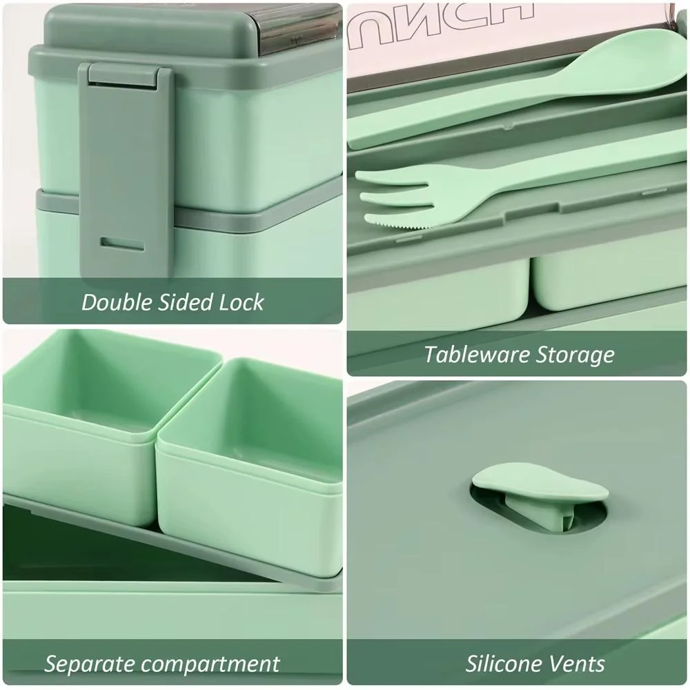 Dvojdielny lunchbox s priehradkami Zelená, 1400 ml