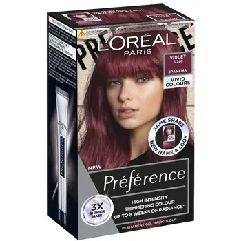 L'Oréal Paris Préférence Vivid Colors permanentná farba na vlasy  1×1 set,  Ipanema - Violet, 60+90+54 ml