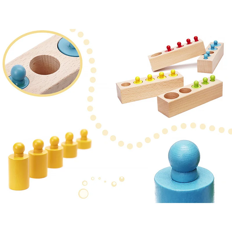 Pomôcka edukačná Montessori farebné drevené valce KNOBBED CYLINDER 36M+