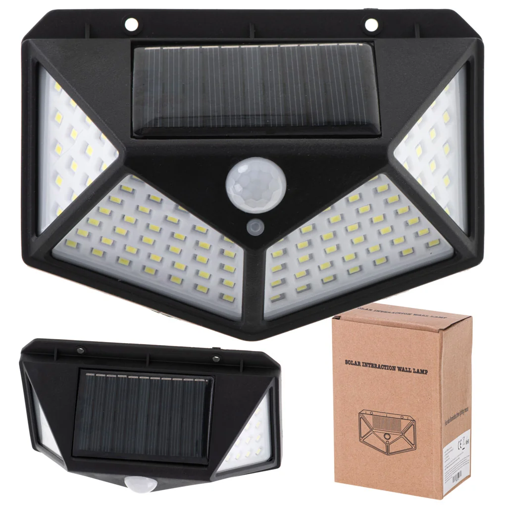 Solárna LED lampa 100 LED – pohybový a súmrakový senzor, nástenné exteriérové osvetlenie