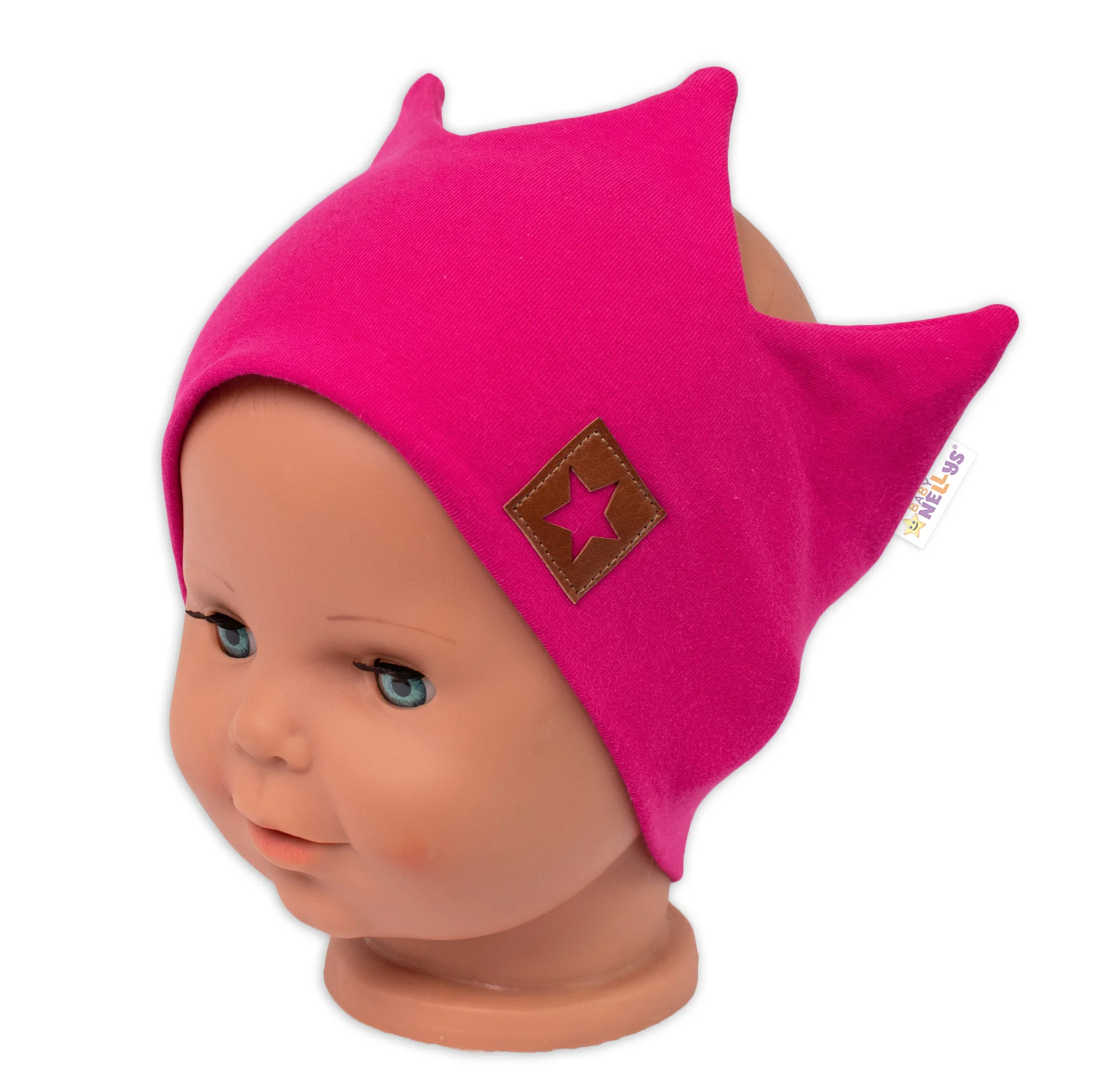 Dvojvrstvová čelenka, Baby Nellys Hand Made, bavlna, Korunka STAR - malinová, 104/116