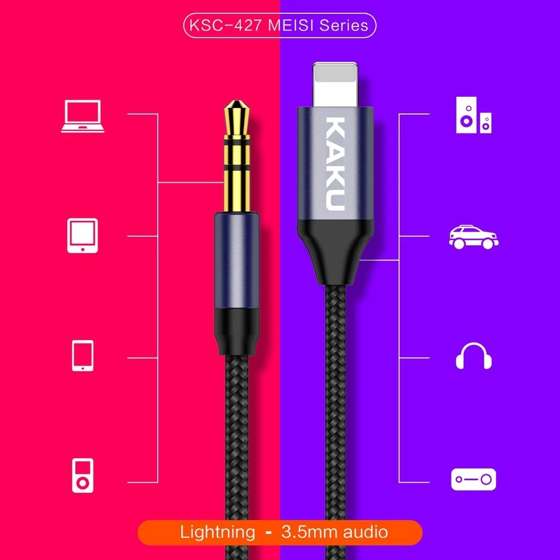 KAKU KSC-427 audio kábel Lightning / 3.5mm jack 1m, čierny