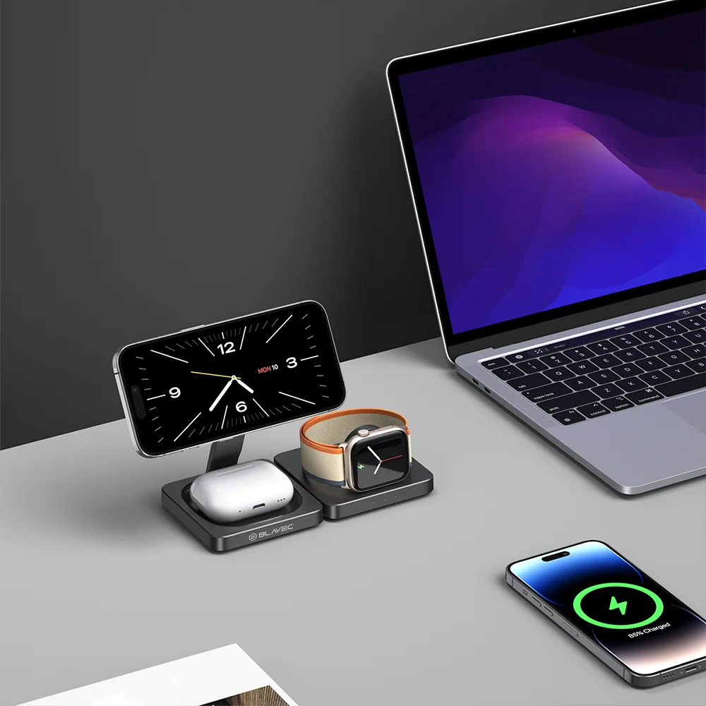Blavec Charging Station MagSafe bezdrôtová nabíjačka na mobil / AirPods / Apple Watch 15W, čierna s / Apple Watch 15W, čierna