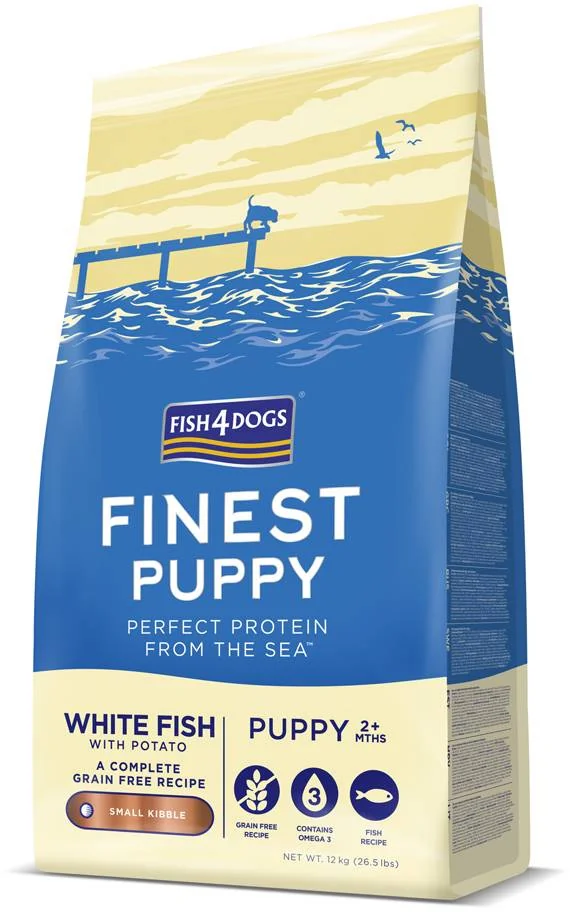 FISH4DOGS Granule malé pre šteniatka Finest biela ryba so zemiakmi 12kg, 2m+ 1×12000 g, granule pre šteniatka