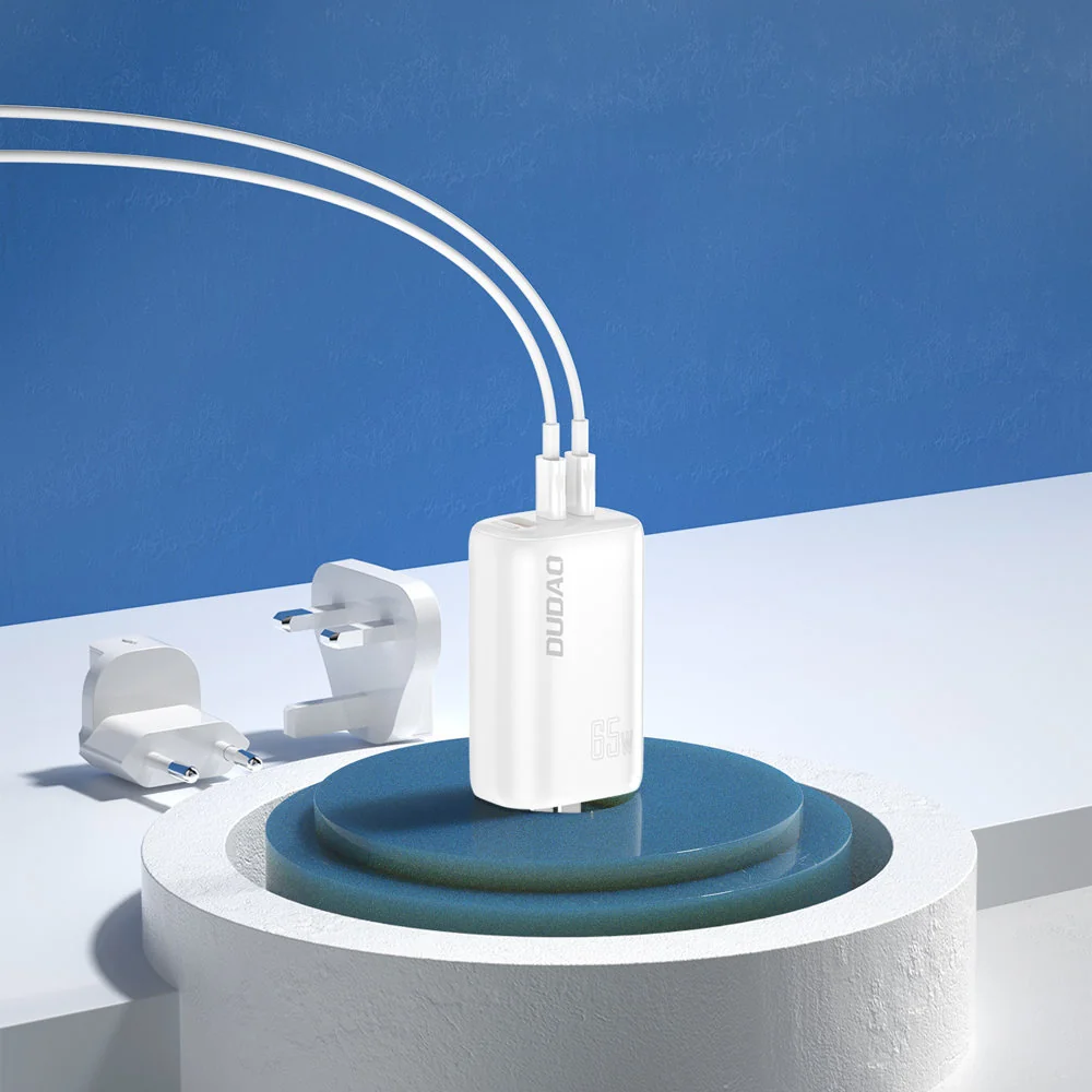 Dudao A7PRO 3in1 GaN sieťová nabíjačka USB / 2x USB-C QC PD 65W, biela