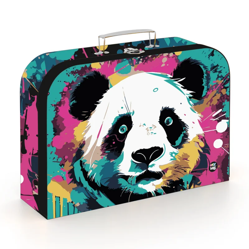 Laminovaný kufrík 34 cm - Panda biely, s rúčkou
