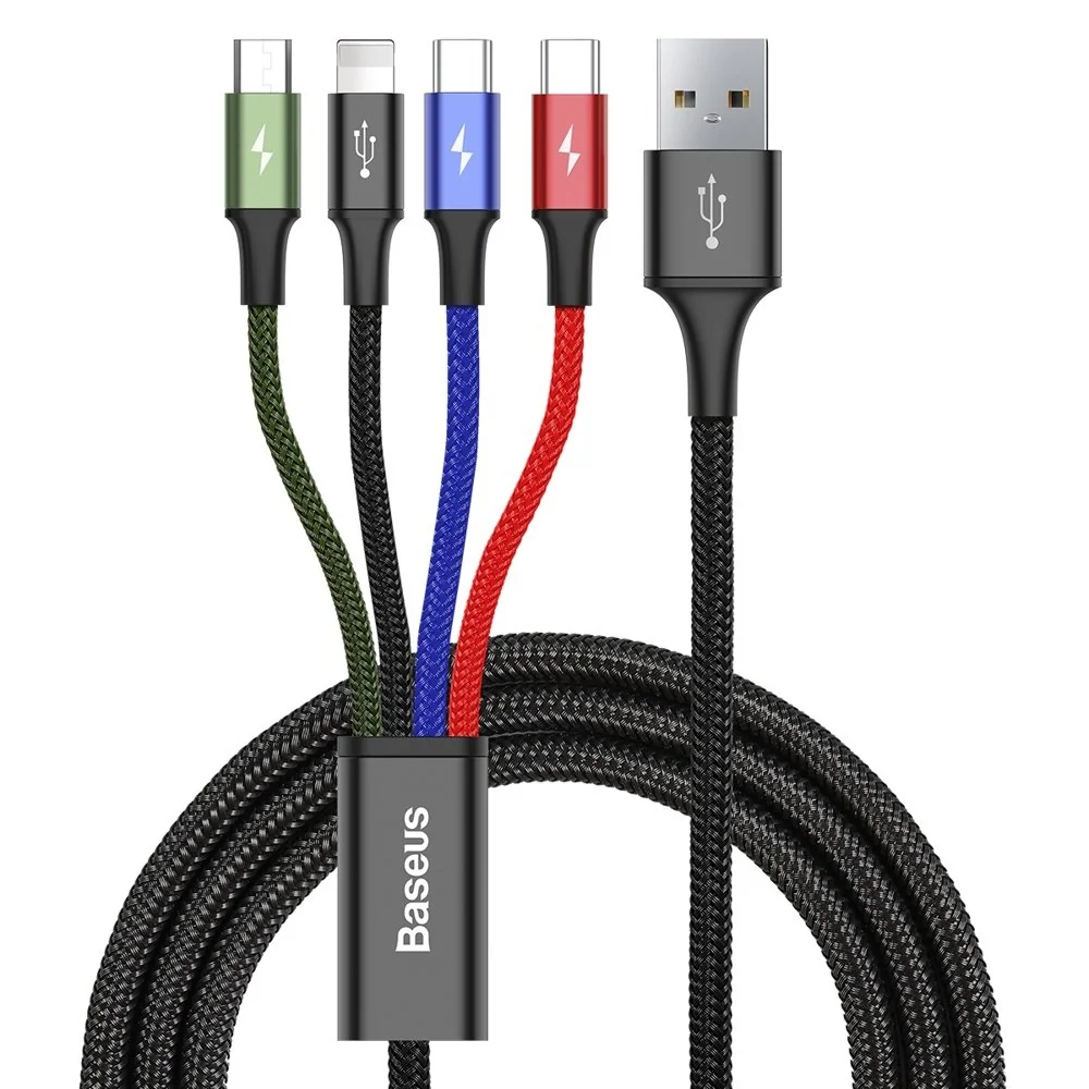 Baseus 4in1 kábel USB - 2x USB-C / Lightning / micro USB 3.5A 1.2m, čierny erny