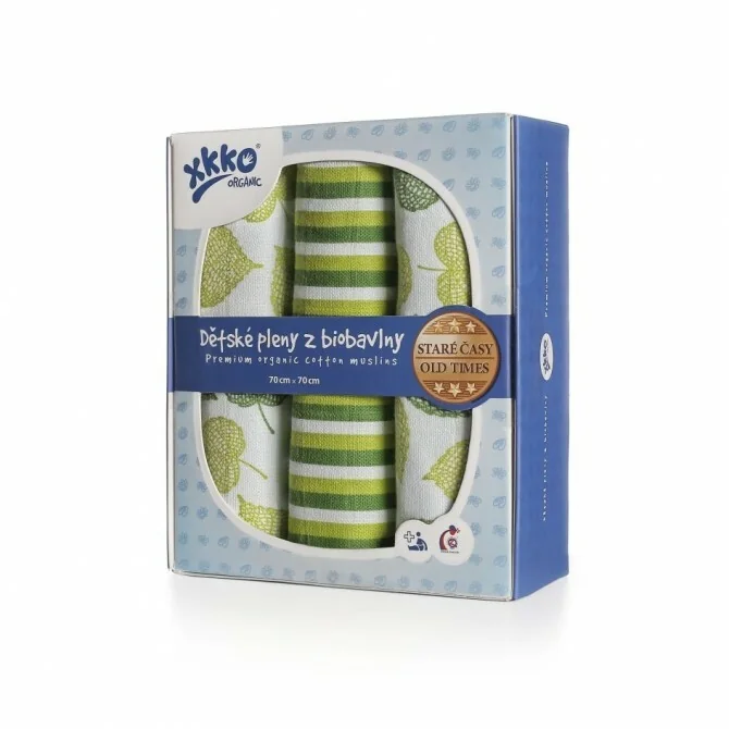 XKKO Organic Bavlnené plienky Staré časy - Lipa, 70x70, (3ks) 1×1 ks