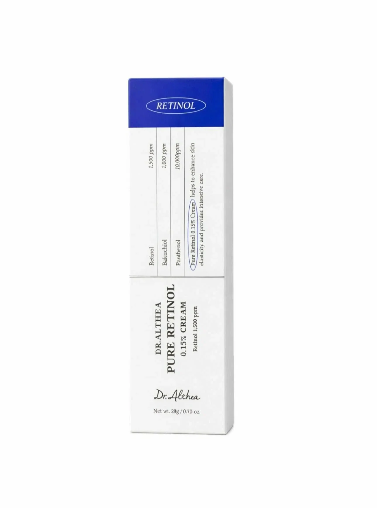 DR. ALTHEA Pure Retinol 0.15% Cream Obnovujúci protivráskový krém s retinolom, bakuchiolom a centellou 20g