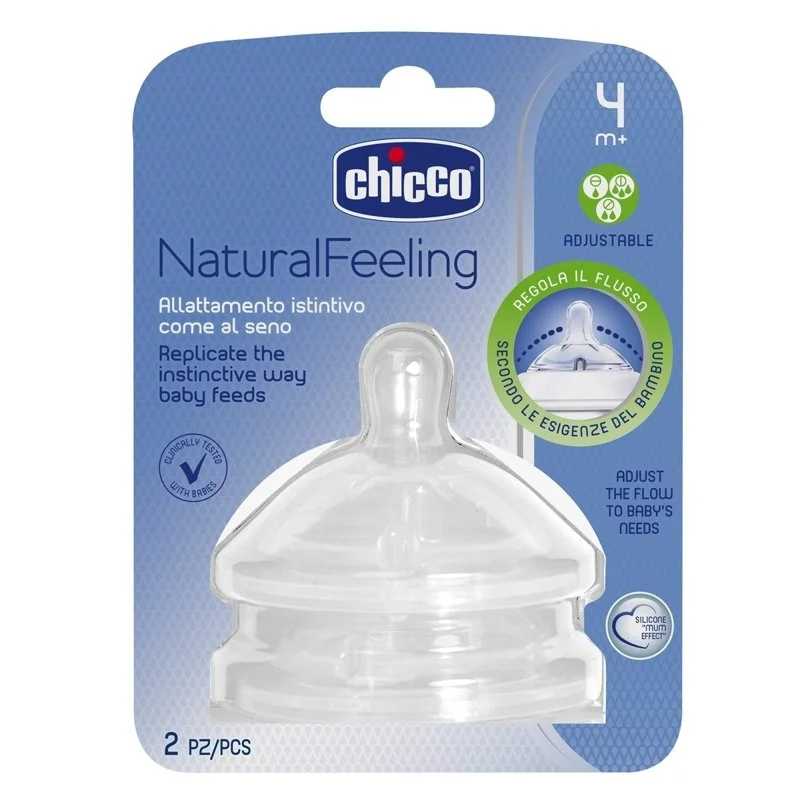 Chicco Natural Feeling náhradné cumlíky na dojčenskú fľašu 4m+, 2 ks