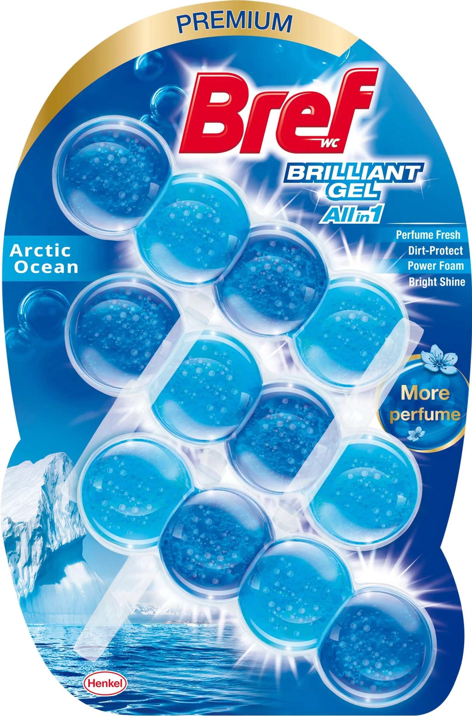 Bref Brilliant Gel tuhý WC blok Arctic Ocean 3×42 g, WC blok