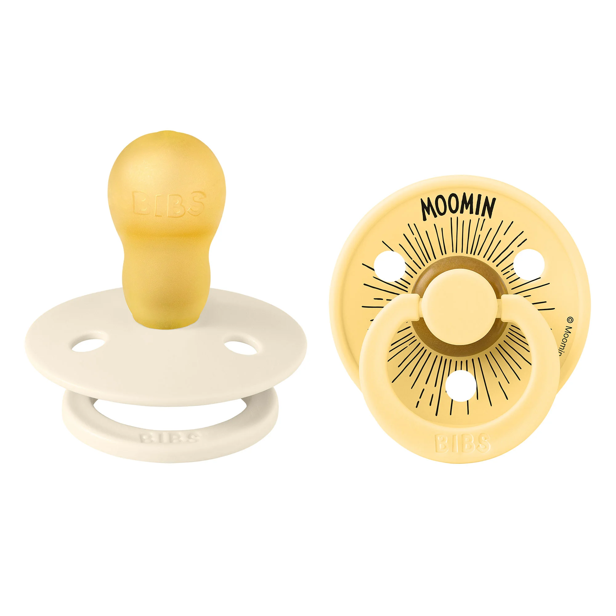 BIBS x Moomin Colour cumlíky z prírodného kaučuku 2ks- veľkosť 3 Moomintroll Ivory / Pale Butter