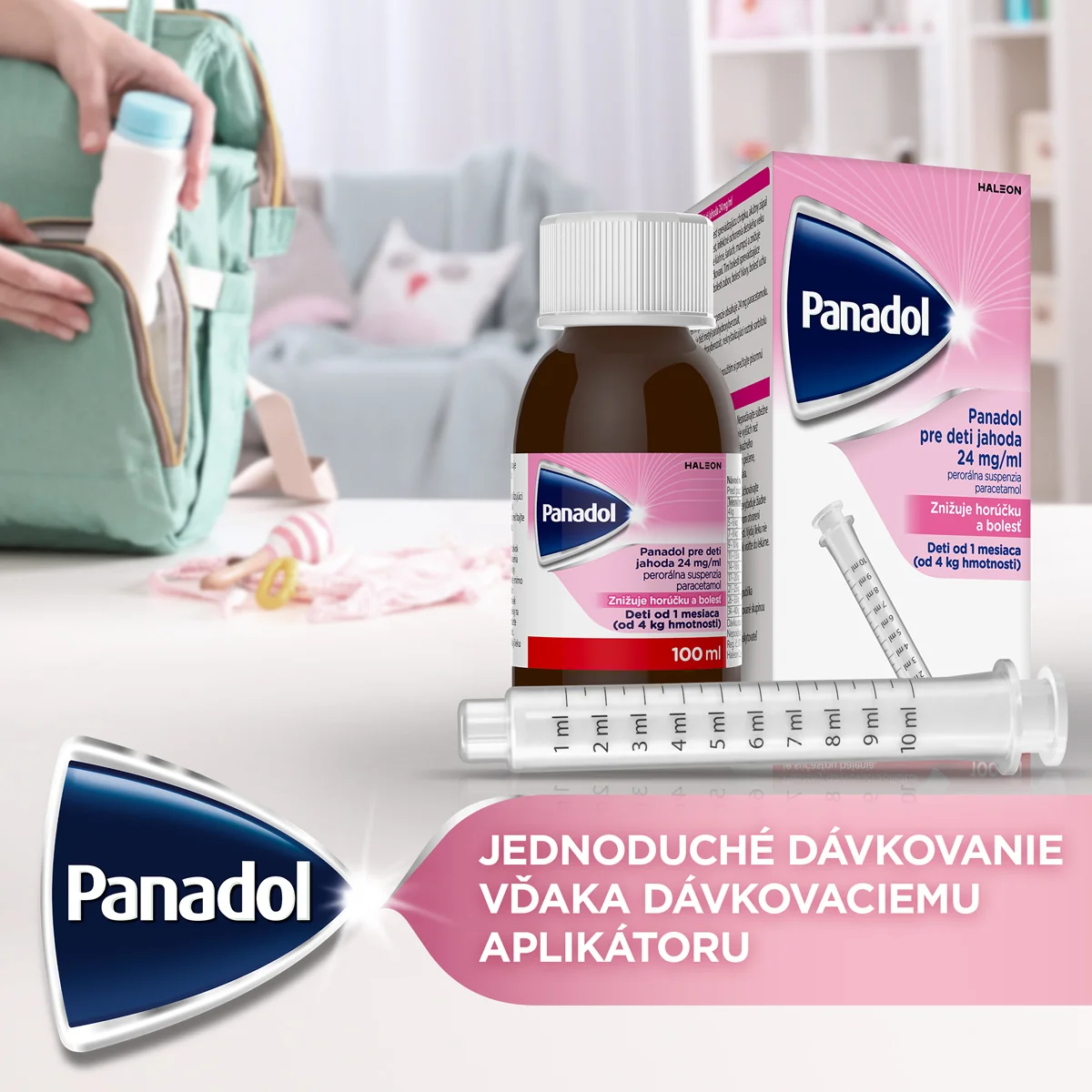 Panadol pre deti jahoda suspenzia 1x100ml, od 1M+, suspenzia proti horúčke a bolesti zúbkov