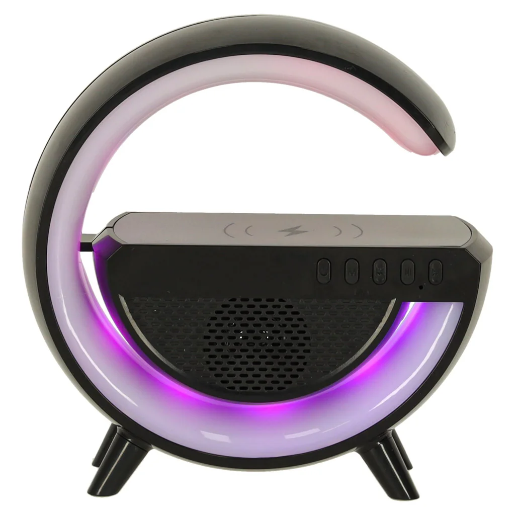 RGB lampa s indukčnou nabíjačkou (Qi) – Bluetooth reproduktor, FM rádio, čierna