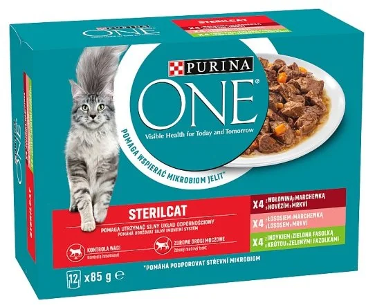 PURINA ONE Multipack Sterilcat mini filetky s hovädzím a mrkvou 6(12x85g) 12×85 g, kompletné krmivo pre kastrované / sterilizované mačky