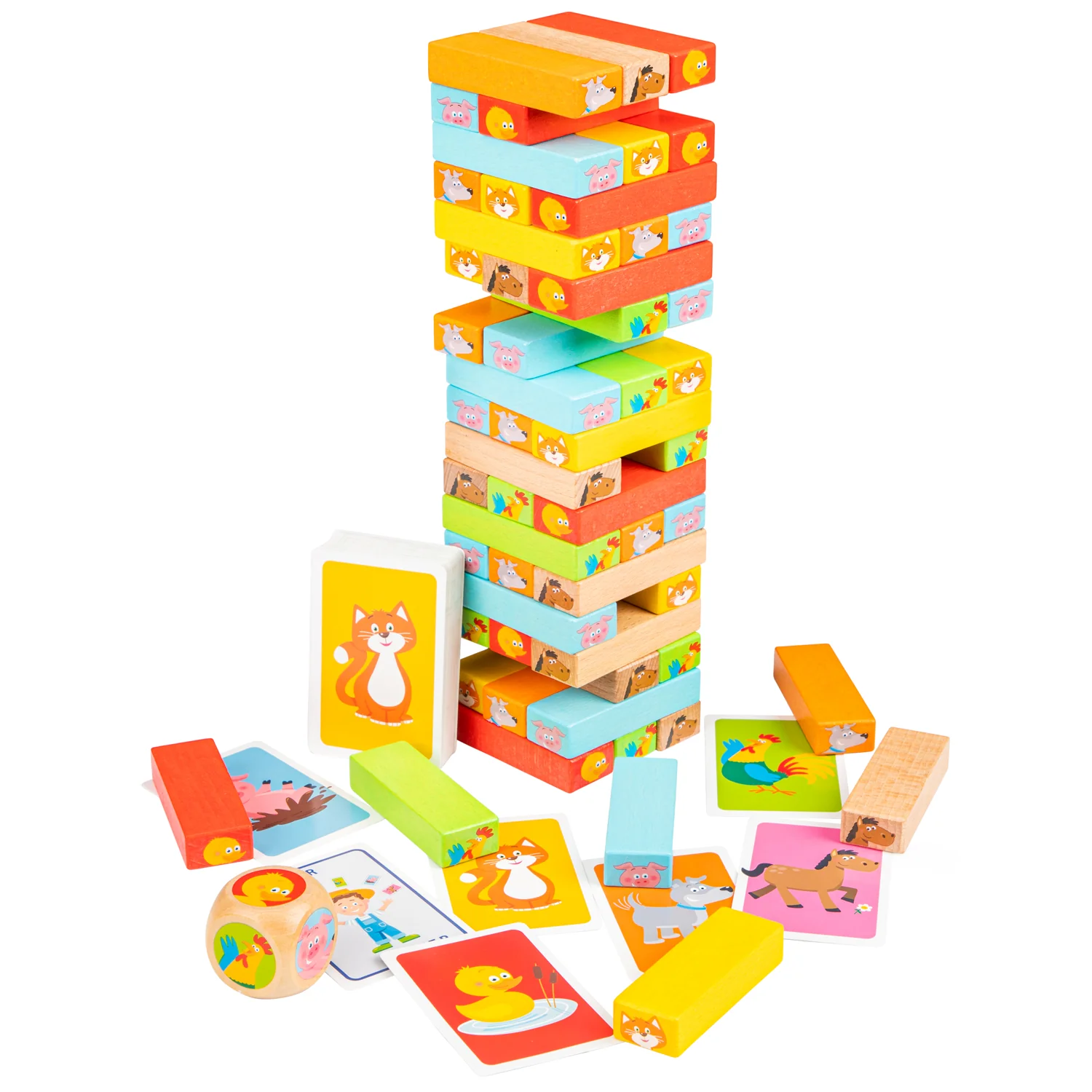 Drevená veža Jenga so zvieratkami 