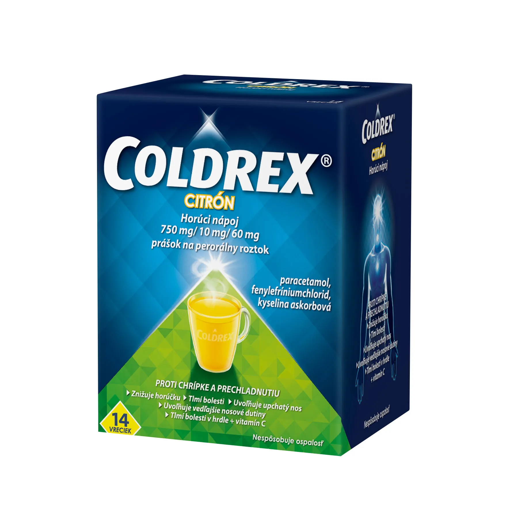 COLDREX Horúci nápoj Citrón, 14 vreciek 1×14 ks, liek proti chrípke a prechladnutiu