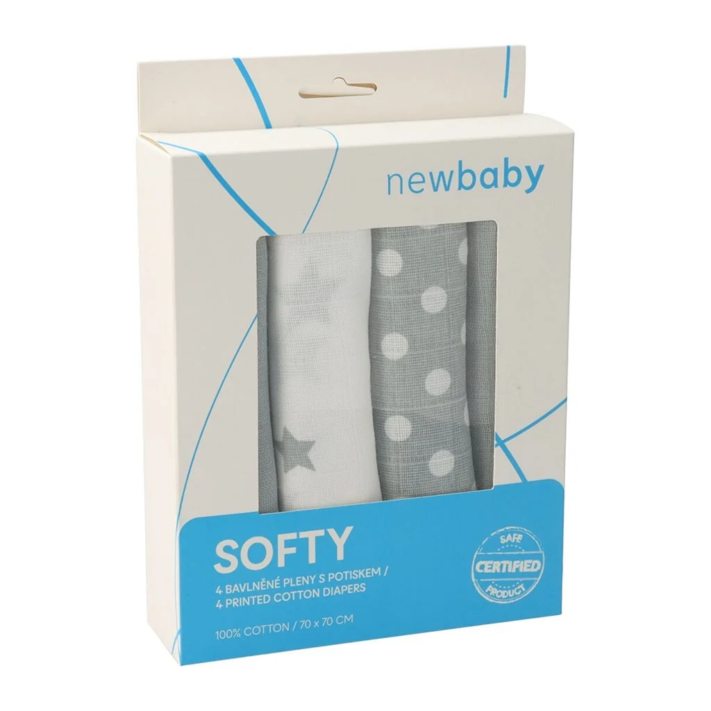 Látkové bavlnené plienky New Baby Softy s potiskom 70 x 70 cm 4 ks