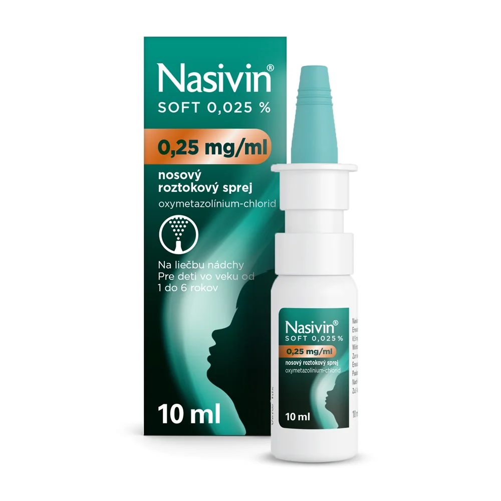 Nasivin® Soft 0,025 % 0,25 mg/ml 1×10 ml, nosový roztokový sprej