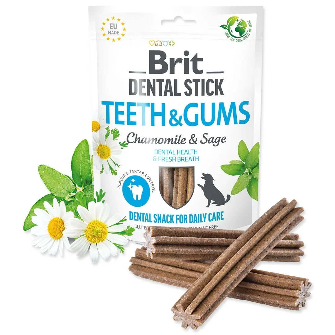 Pochúťka Brit Dental Stick Teeth & Gums s harmančekom a šalvijou 7ks
