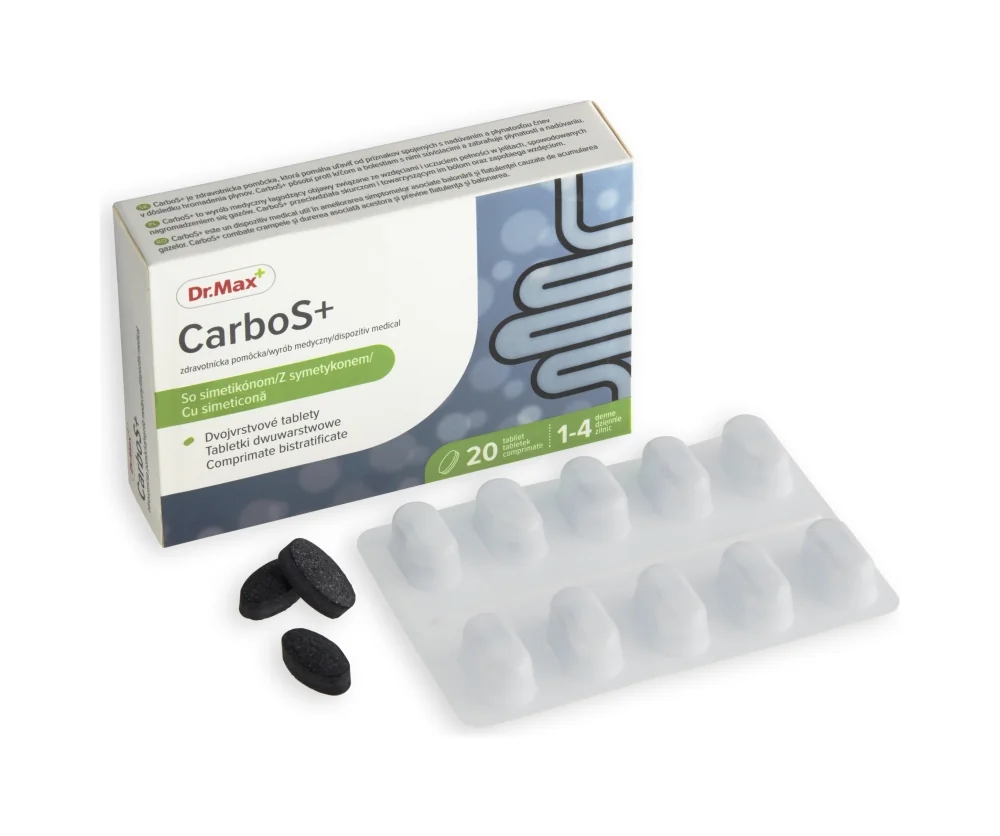 Dr. Max CarboS+ 1×20 tbl, nadúvanie a plynatosť