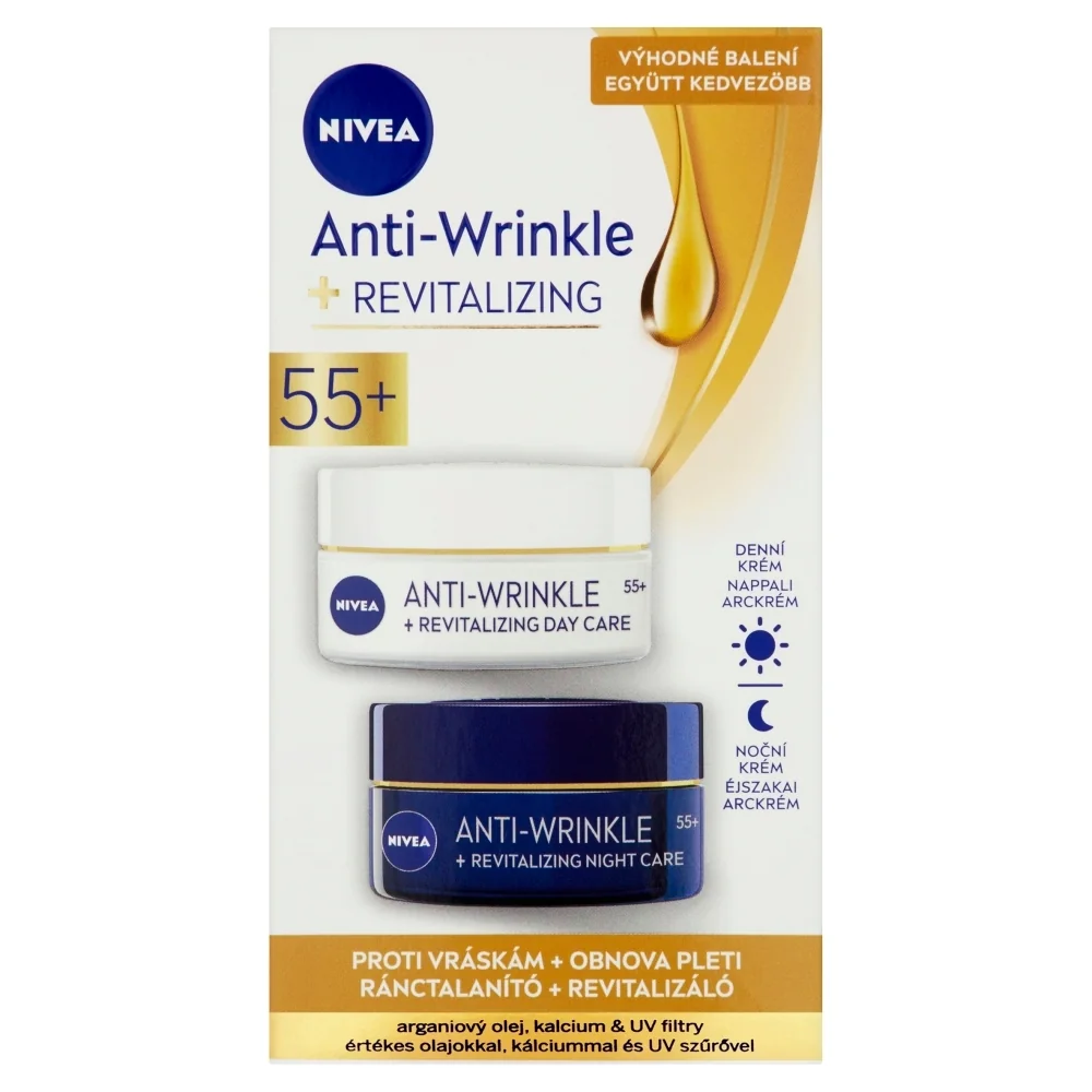 NIVEA Obnovujúci denný a nočný krém proti vráskam 55+ 2 x 50 ml